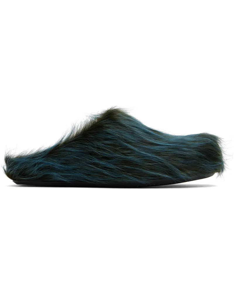 Marni Blue Long Hair Calfskin Fussbett Sabot Loafers 00b53