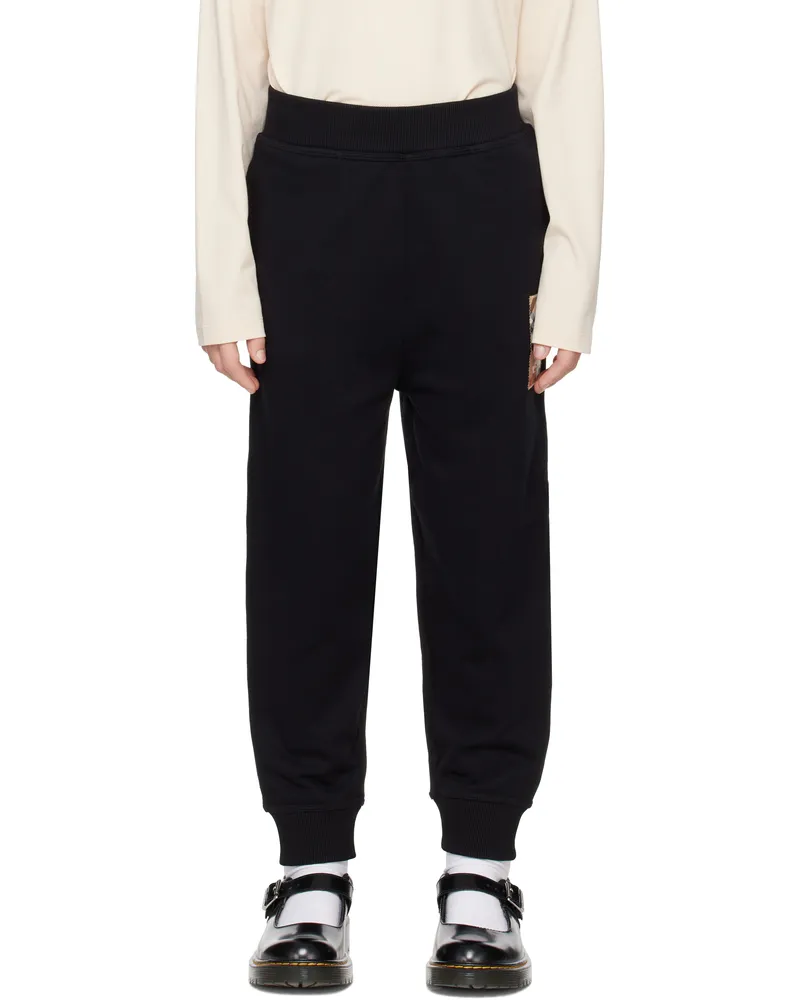 Burberry Kids Black Check Label Cotton Sweatpants Black
