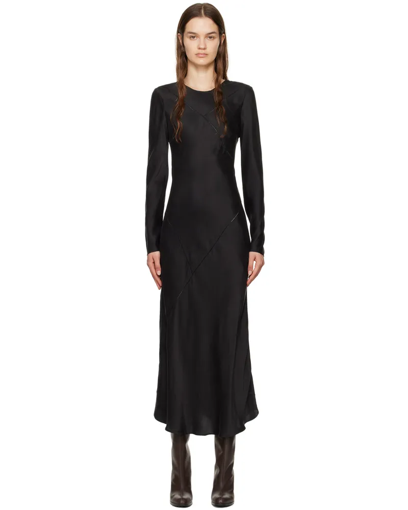 Silk Laundry Black Splice Long Sleeve Maxi Dress Black
