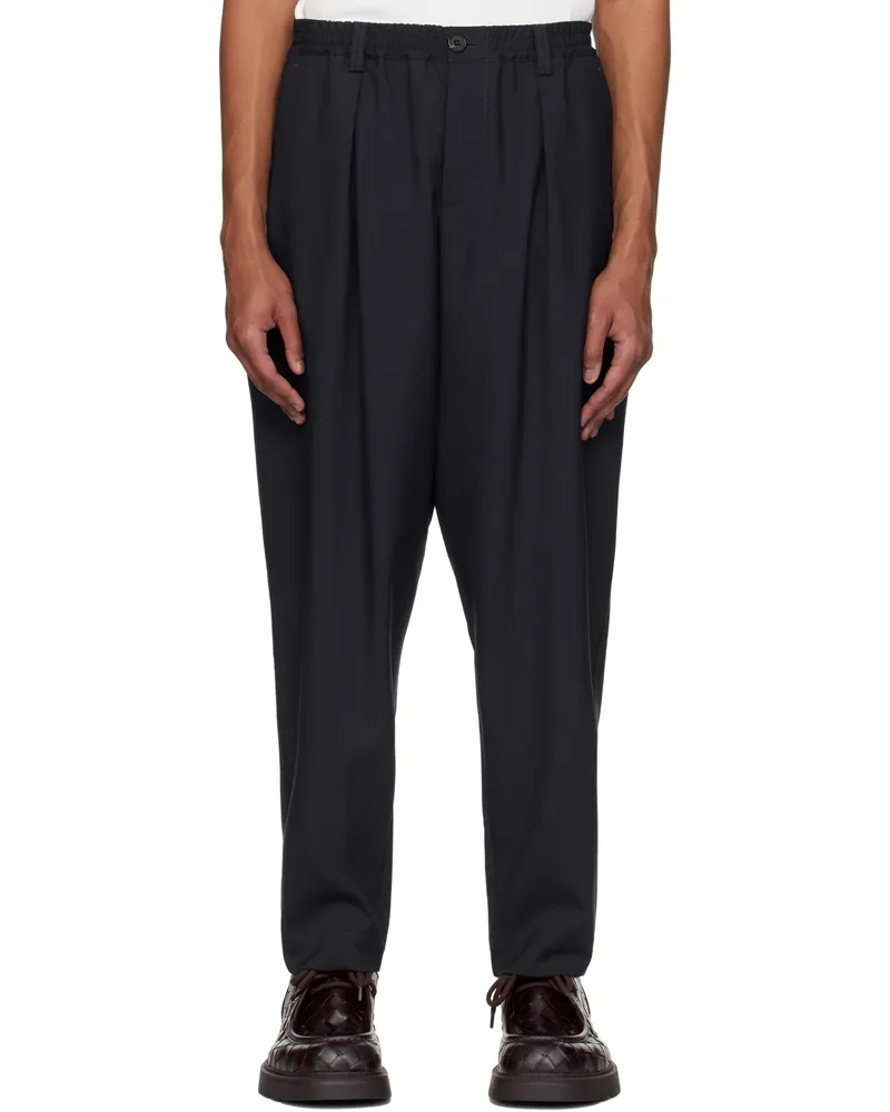 Marni Navy Tropical Wool Drawstring Trousers 00b99