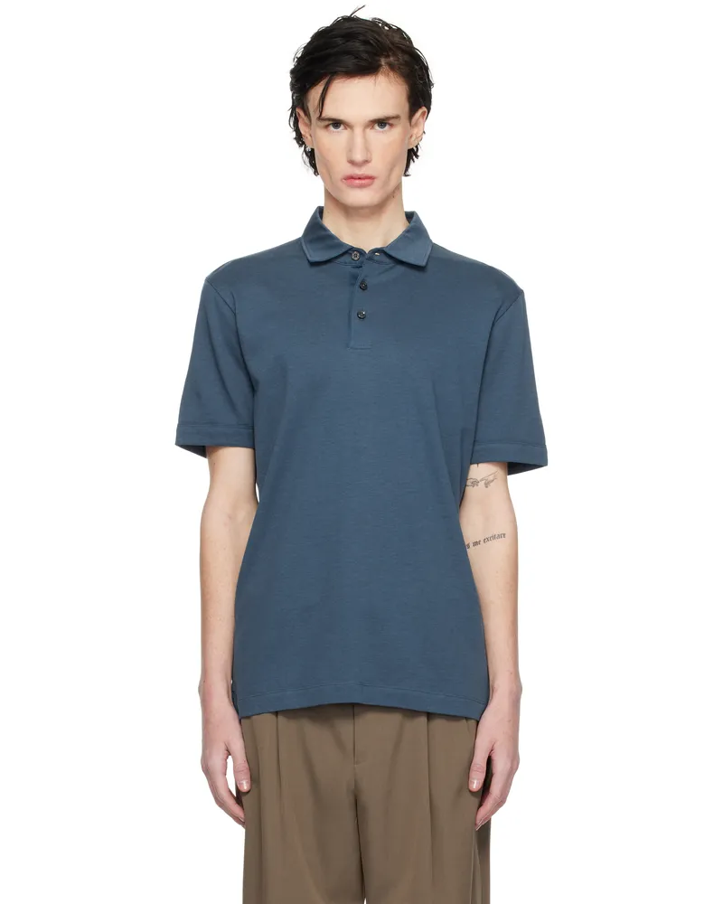 HUGO BOSS Blue Lyocell & Cotton Polo 425-medium