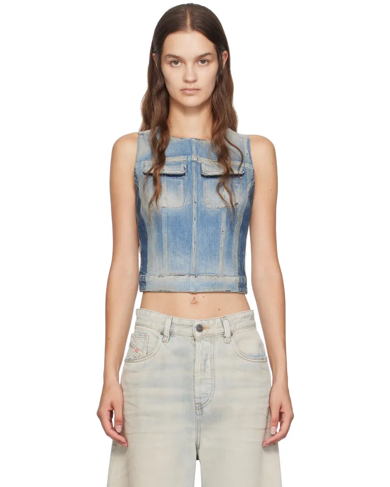 Diesel Blue & Gray De-Benedicta-S Denim Tank Top 01