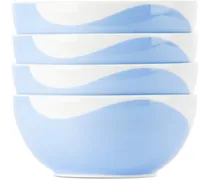 White & Blue Colorblock Cereal Bowls Set, 4 pcs