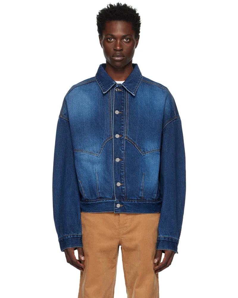 WE 11 DONE Navy Loose Denim Jacket Navy