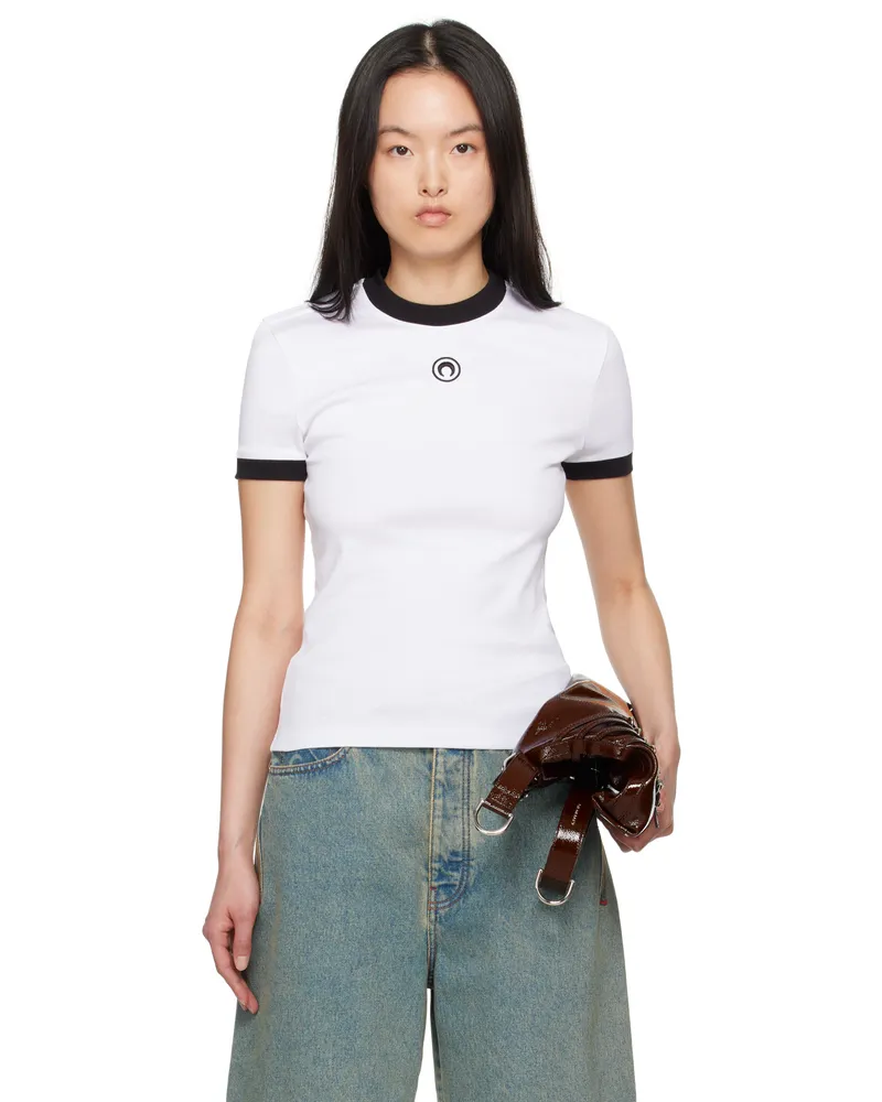 Marine Serre White Moon Logo Jersey Fitted T-Shirt Wh10