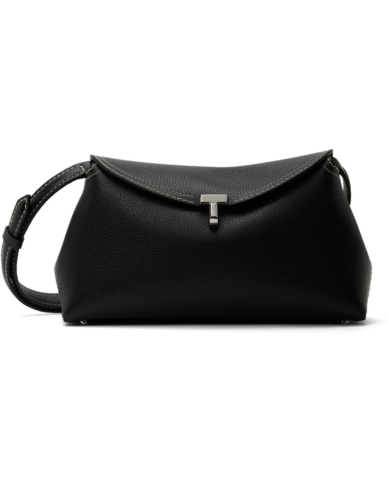 Totême Black T-Lock Grained-Leather Clutch Black