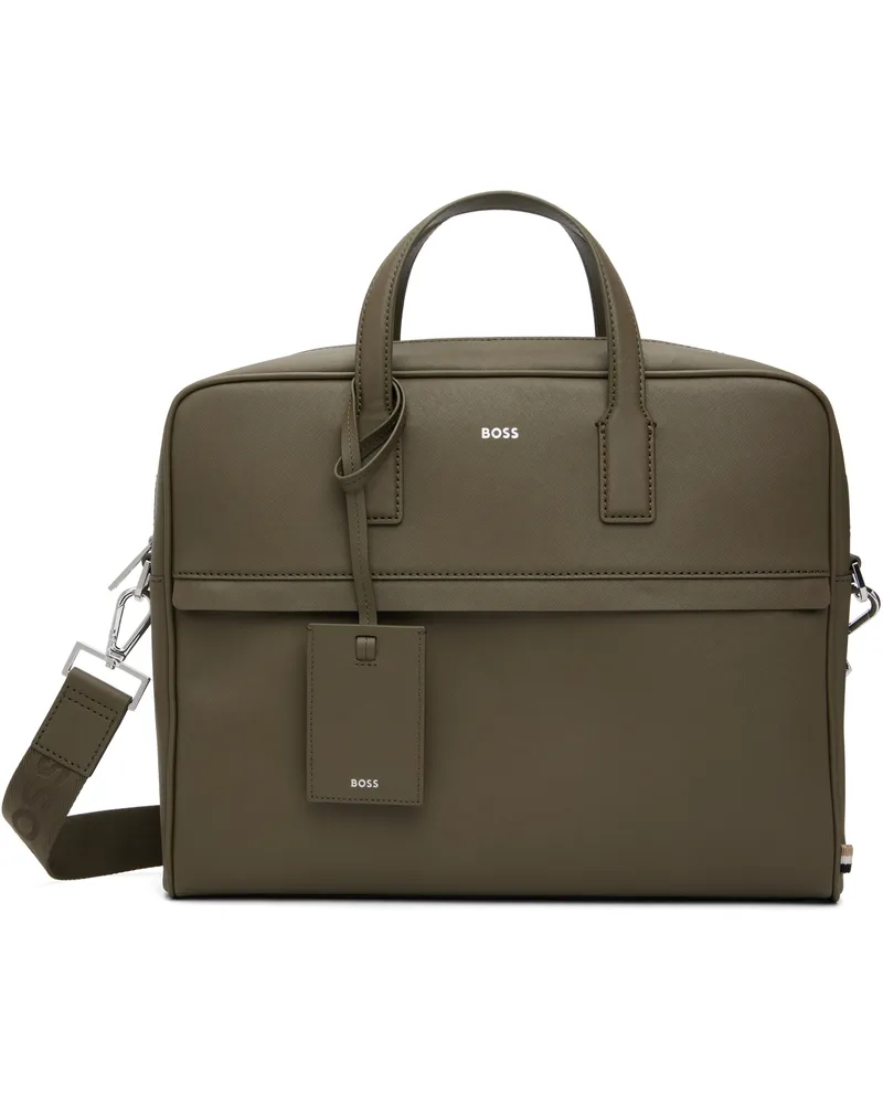 HUGO BOSS Green Logo Detail Document Briefcase 365-open