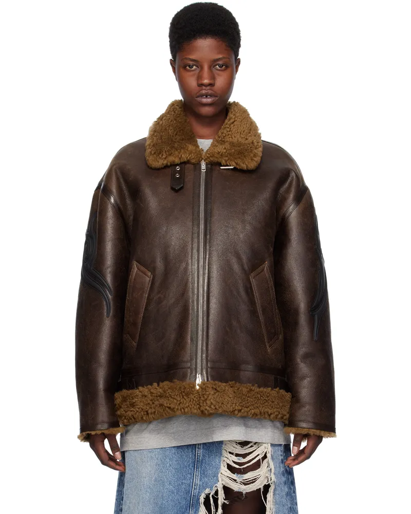 VETEMENTS Brown Graphic Shearling Jacket Brown