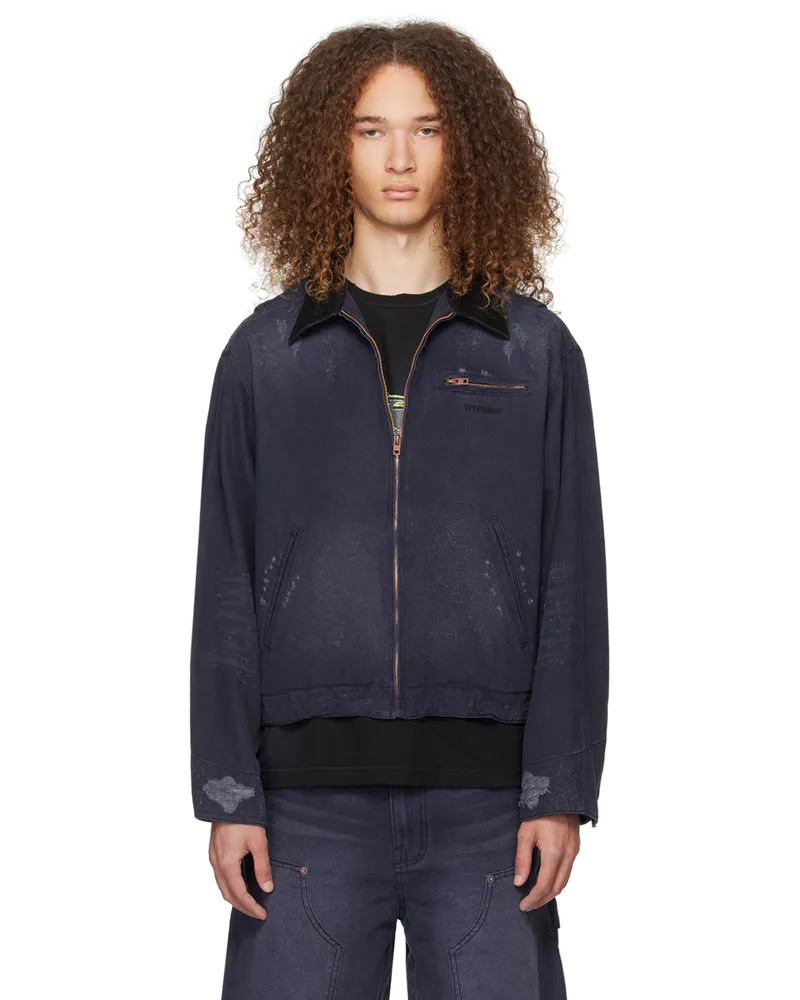 WE 11 DONE Navy Distressed Denim Jacket Navy