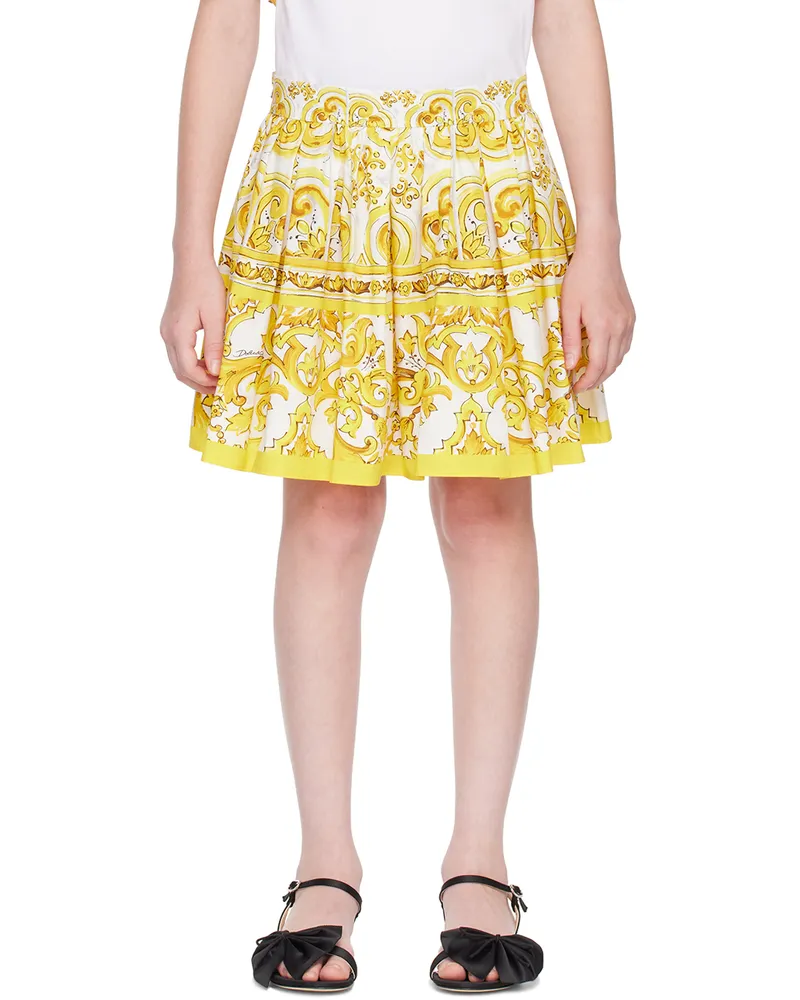 Dolce & Gabbana Kids White & Yellow Majolica Print Skirt Hg3tn