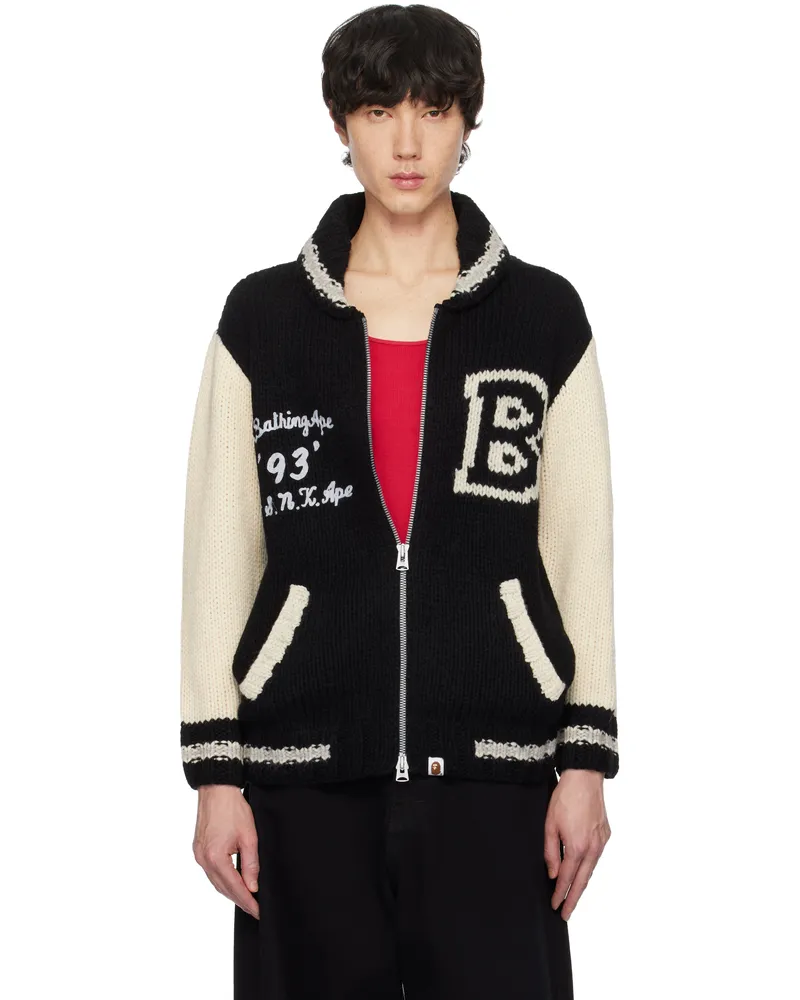 BAPE Black & Off-White 'A Bathing Ape' Cowichan Cardigan Black