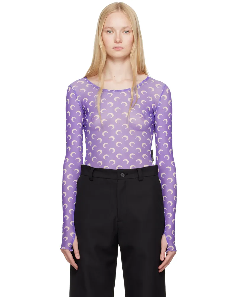 Marine Serre Purple Recycled Moon Mesh Second Skin Cropped T-shirt Pu20