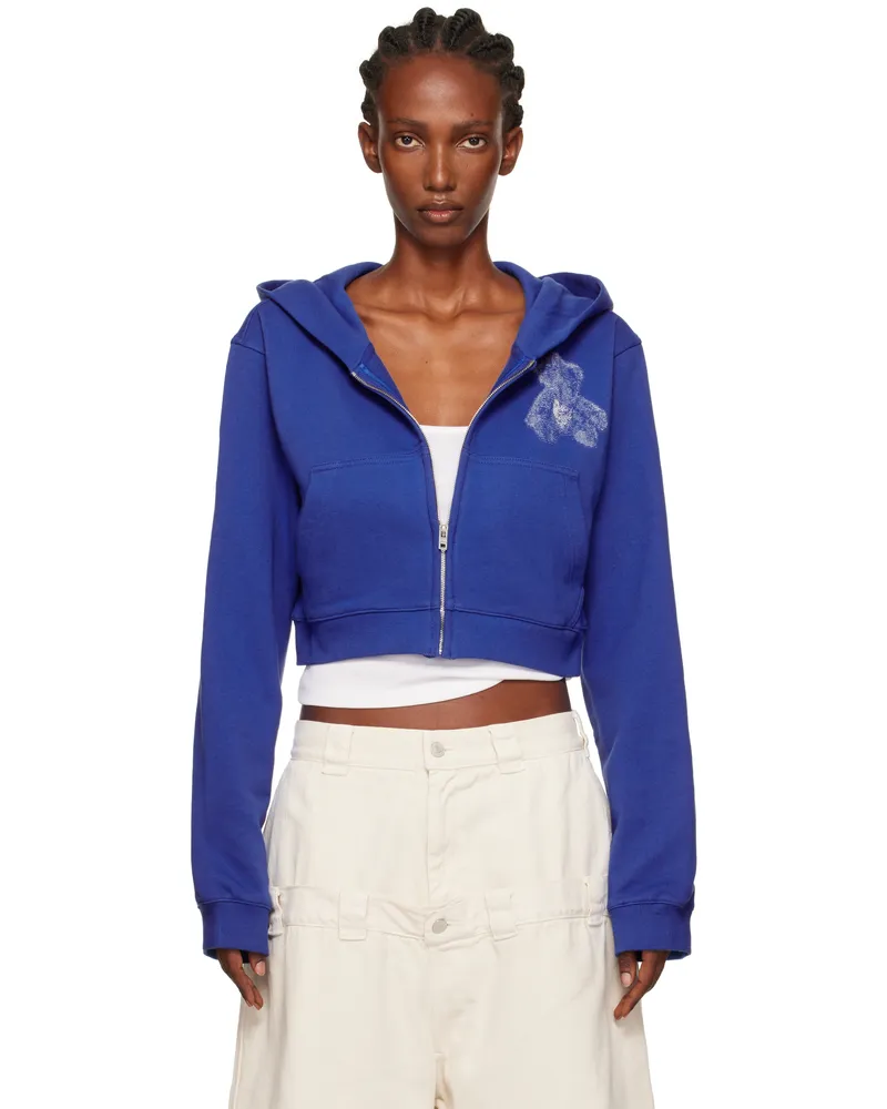 WE 11 DONE Blue Teddy Bear Slim-Fit Zip-Up Hoodie Blue