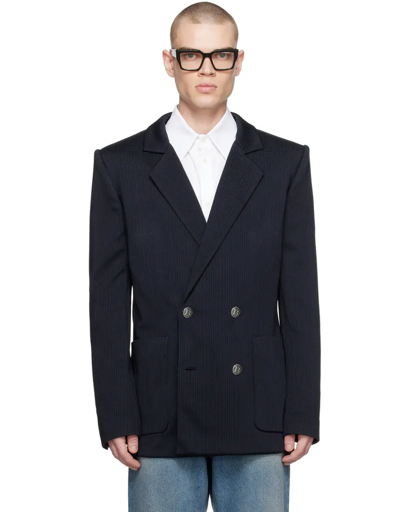 Balmain Navy Casual Mini Monogram Blazer 6ub