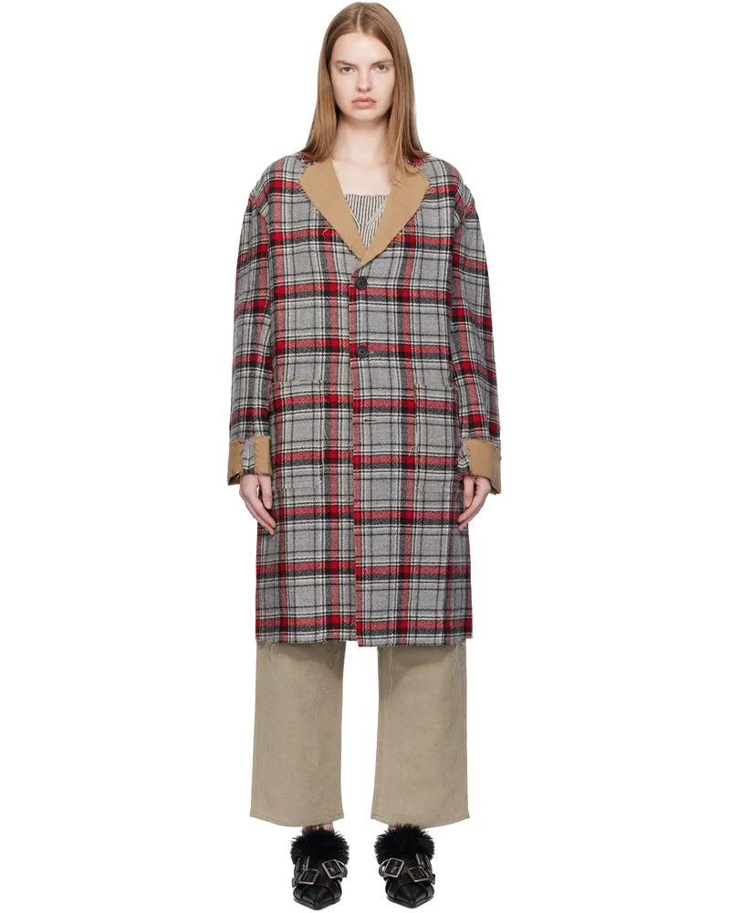 R13 Red & Gray Raw Cut Reversible Coat Red