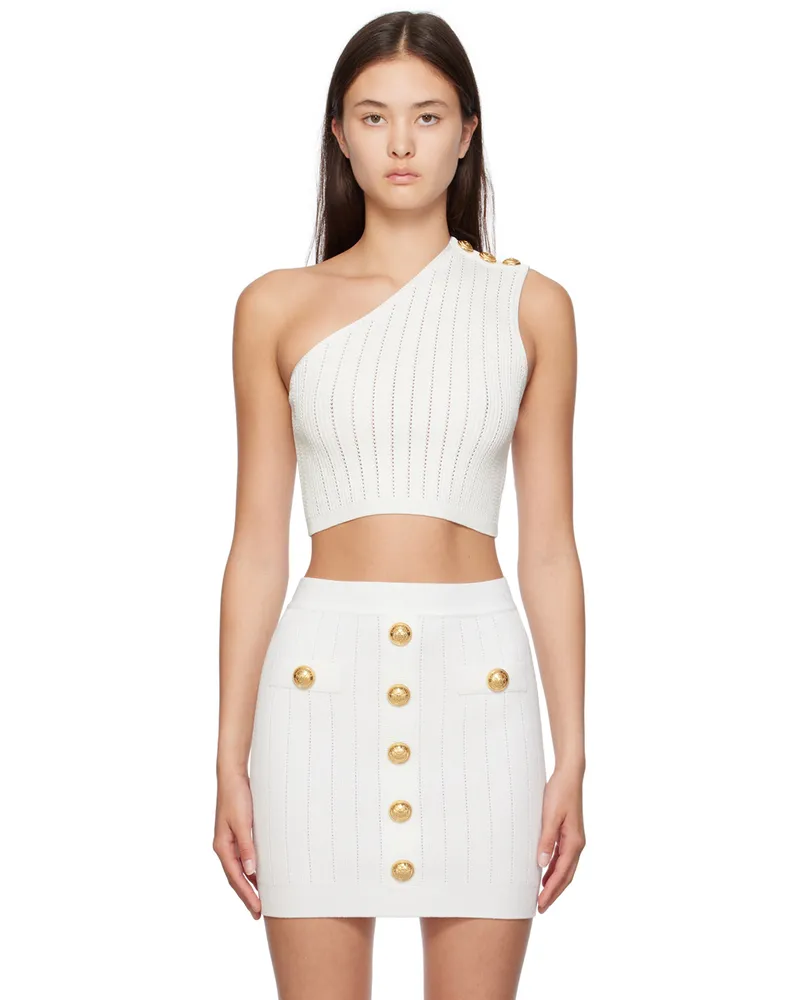 Balmain White Asymmetric Tank Top 0fa