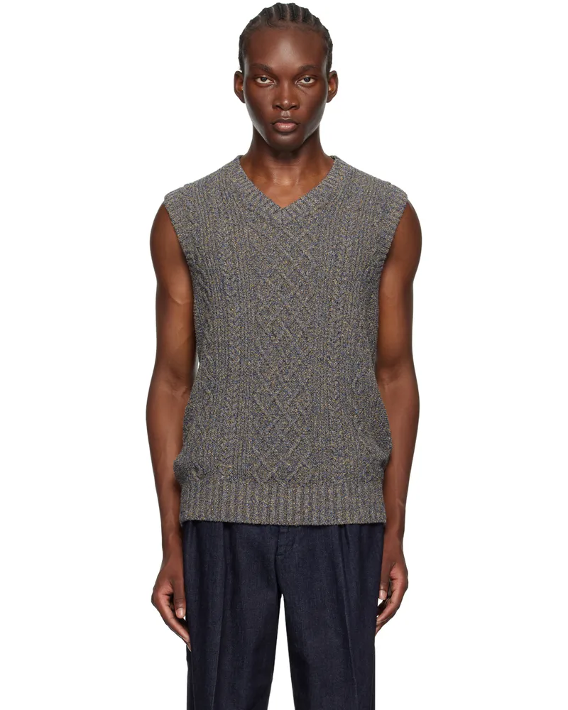 Beams Plus Navy Aran Vest Navy79