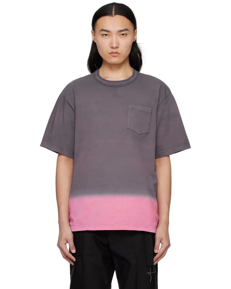 Sacai Gray & Pink Garment Dye Cotton Jersey T-shirt 301