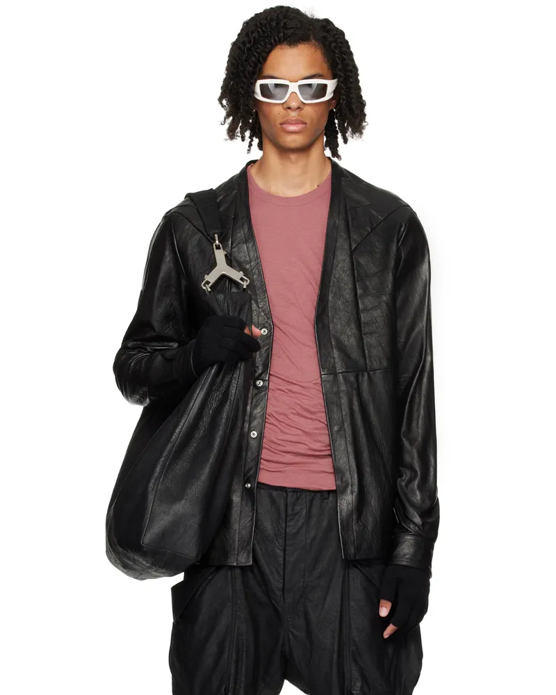 Rick Owens Black Porterville Girdered Larry Leather Jacket Black