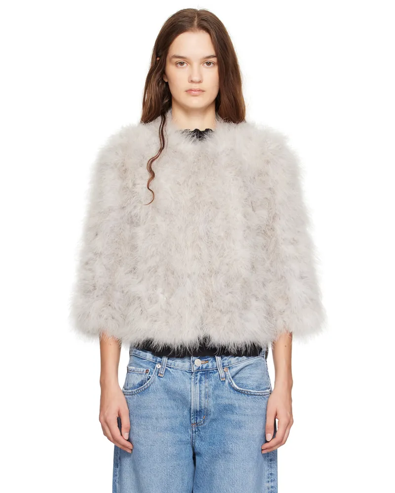 Yves Salomon Gray Cropped Feather Jacket A9111