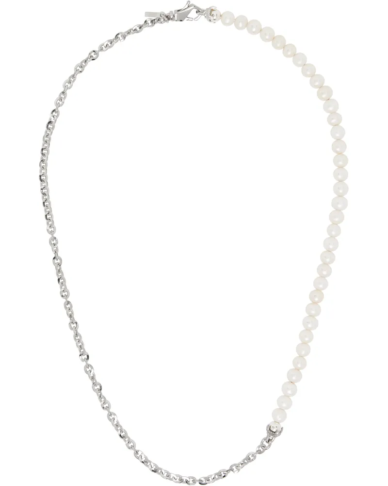 Emanuele Bicocchi Silver Small Half Chain & Half Pearl Necklace Silver