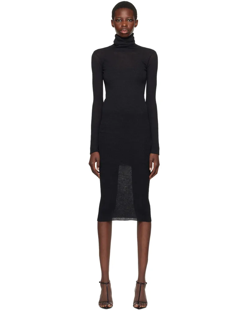 Jil Sander Black Ribbed Midi Dress 001