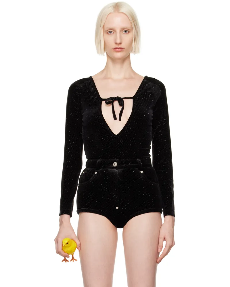 pushBUTTON Black Front Self Tie Bodysuit Black