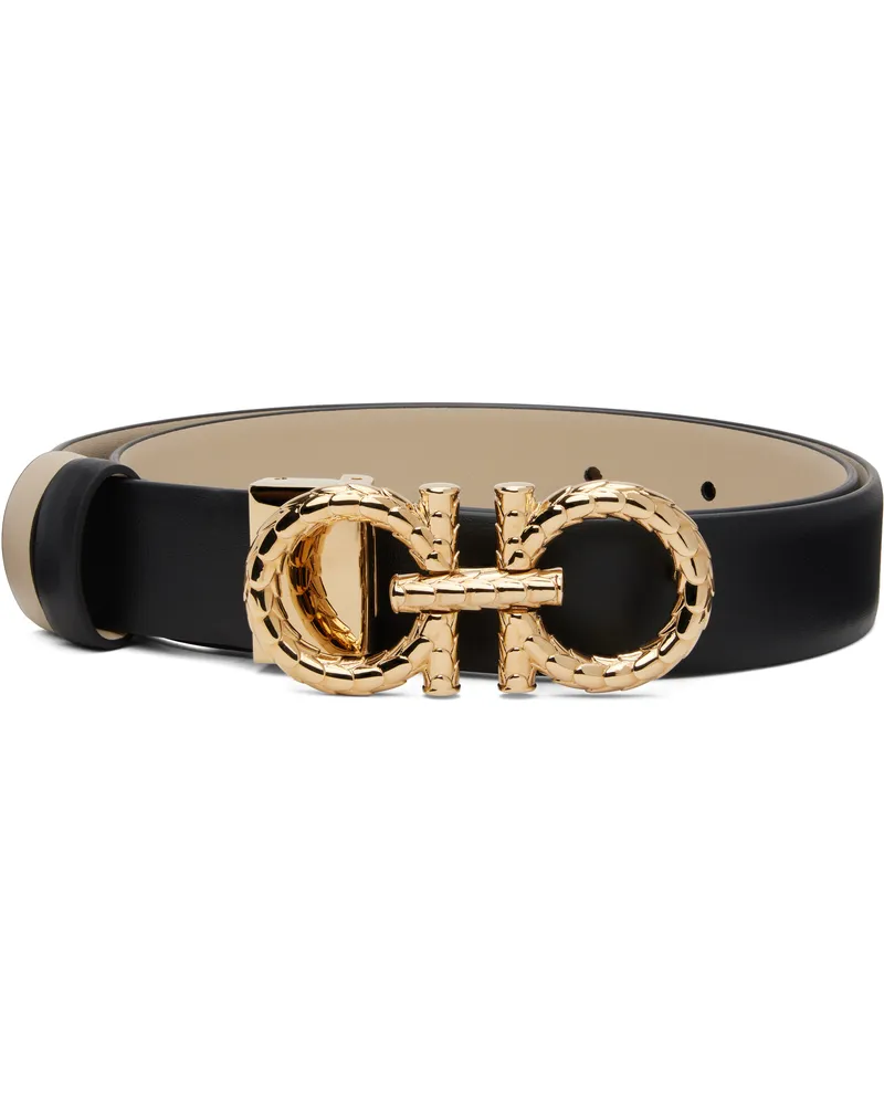 Ferragamo Black & Beige New Gancini Reversible Belt 001