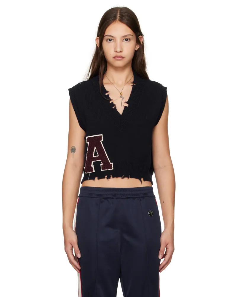 AMBUSH Navy Destroyed Rib V-Neck Vest Navy