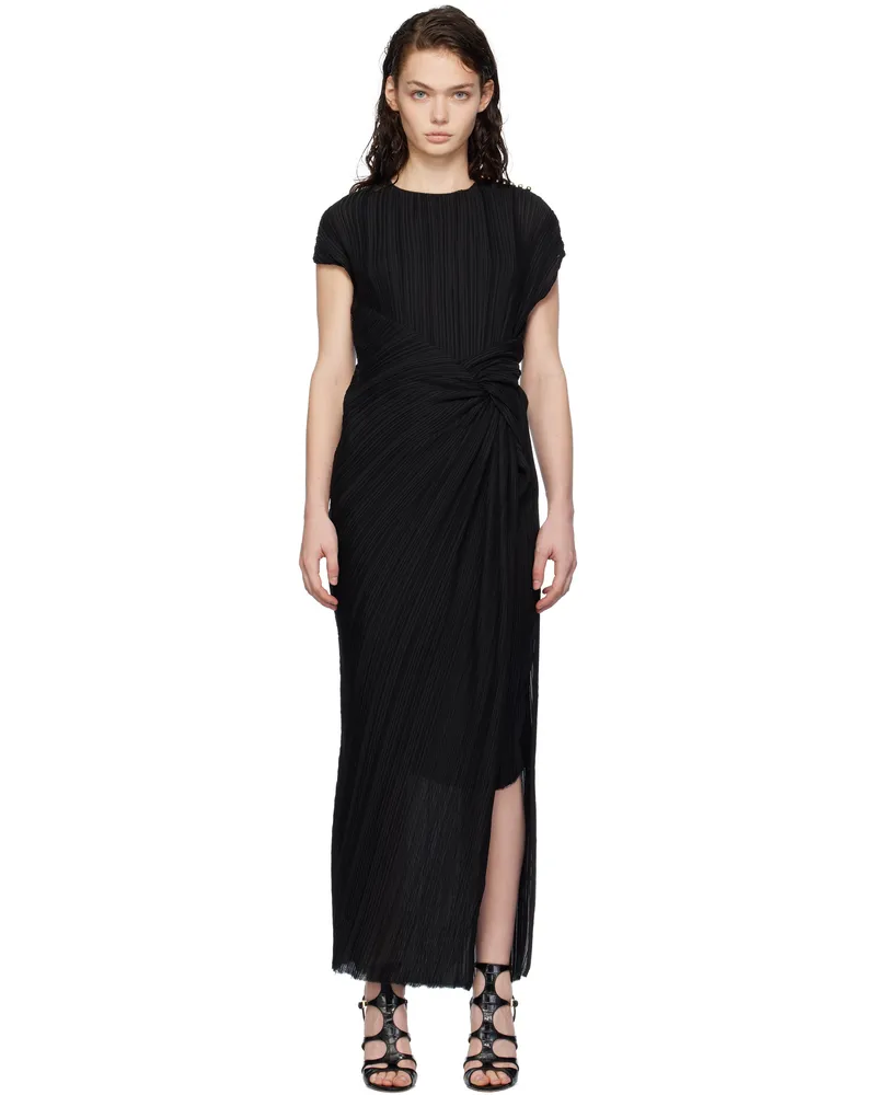 Lanvin Black Asymmetrical Pleated Maxi Dress Black