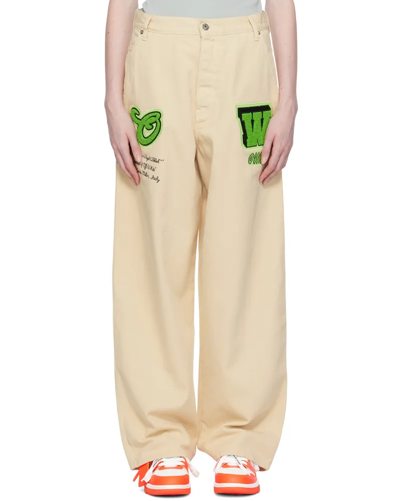 OFF-WHITE Beige Patch Jeans White