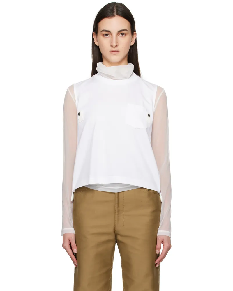 Sacai White Nylon Twill Mix Cotton Jersey Tank Top 101