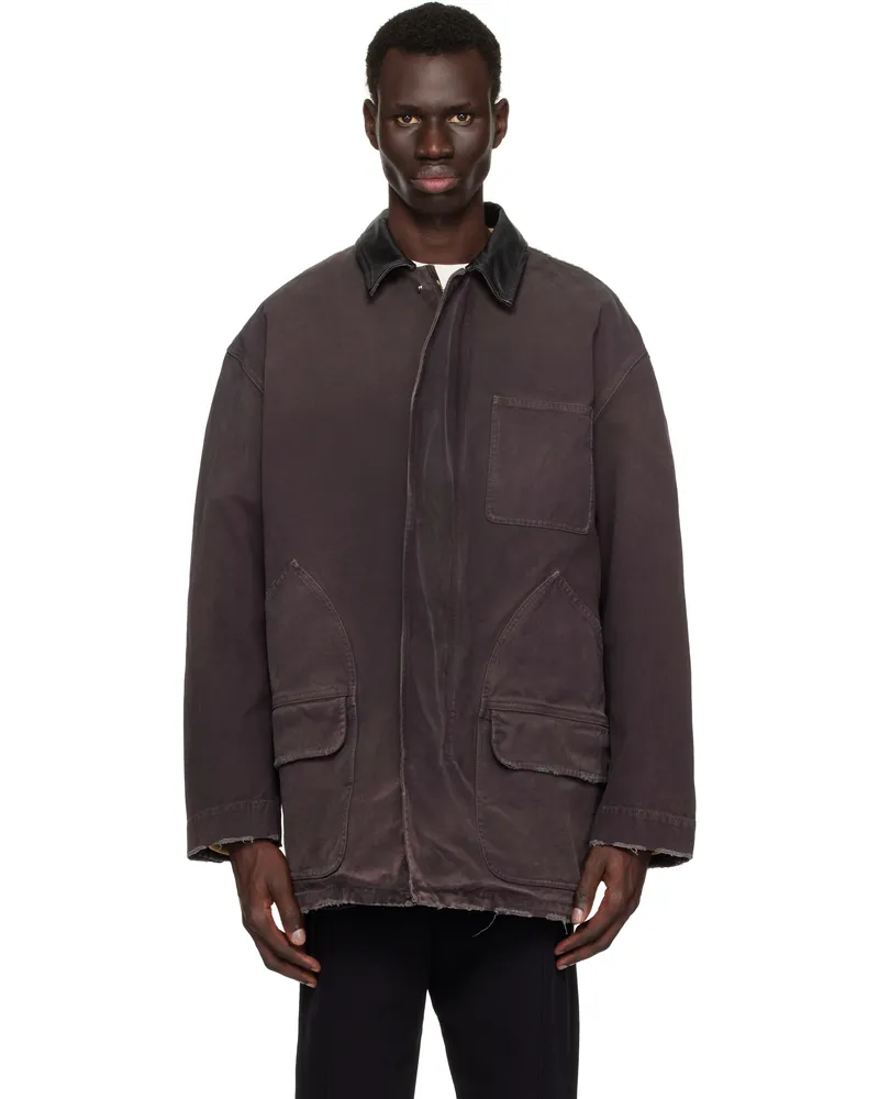 Golden Goose Purple Leather Collar Distressed Jacket 45266