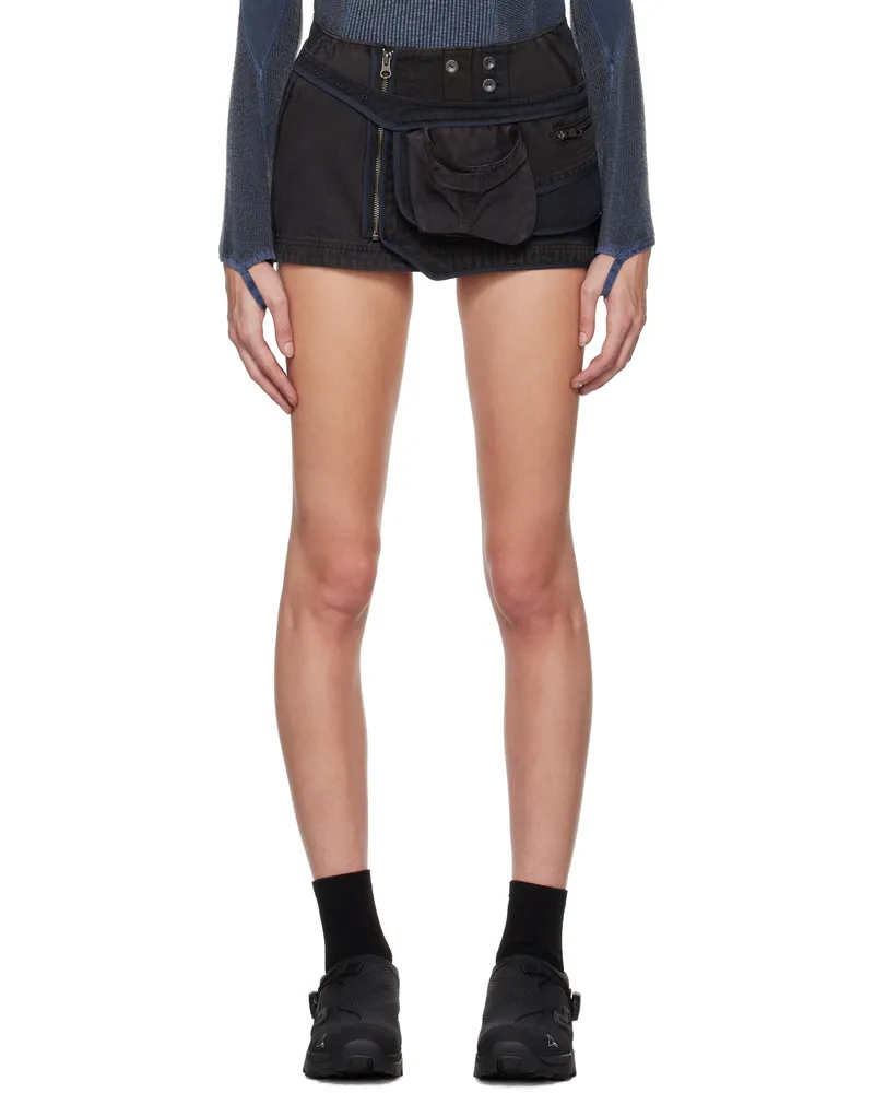 Hyein Seo Black & Gray Patchwork Waist Bag Miniskirt Stone