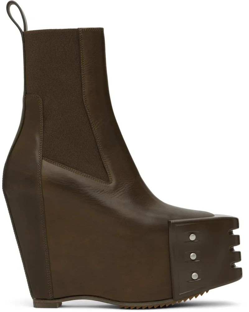 Rick Owens Khaki Porterville Grilled Wedge Beatle Chelsea Boots 35