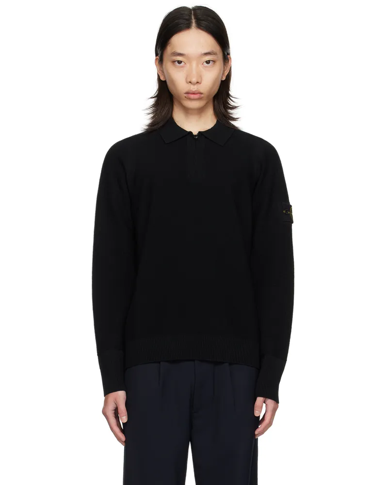 Stone Island Black Half-Zip Polo V0029
