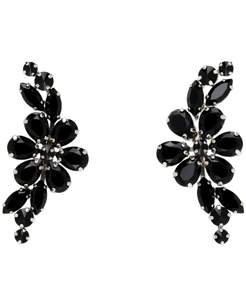 Simone Rocha Silver & Black Floral Crystal Half Moon Earrings Jet