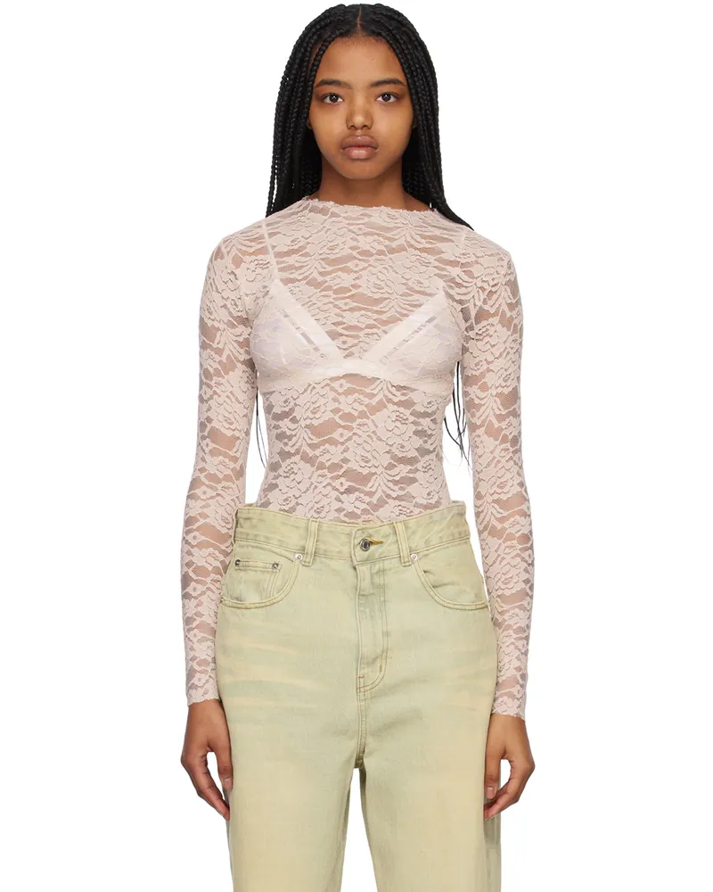 WE 11 DONE Beige Crewneck T-Shirt Beige