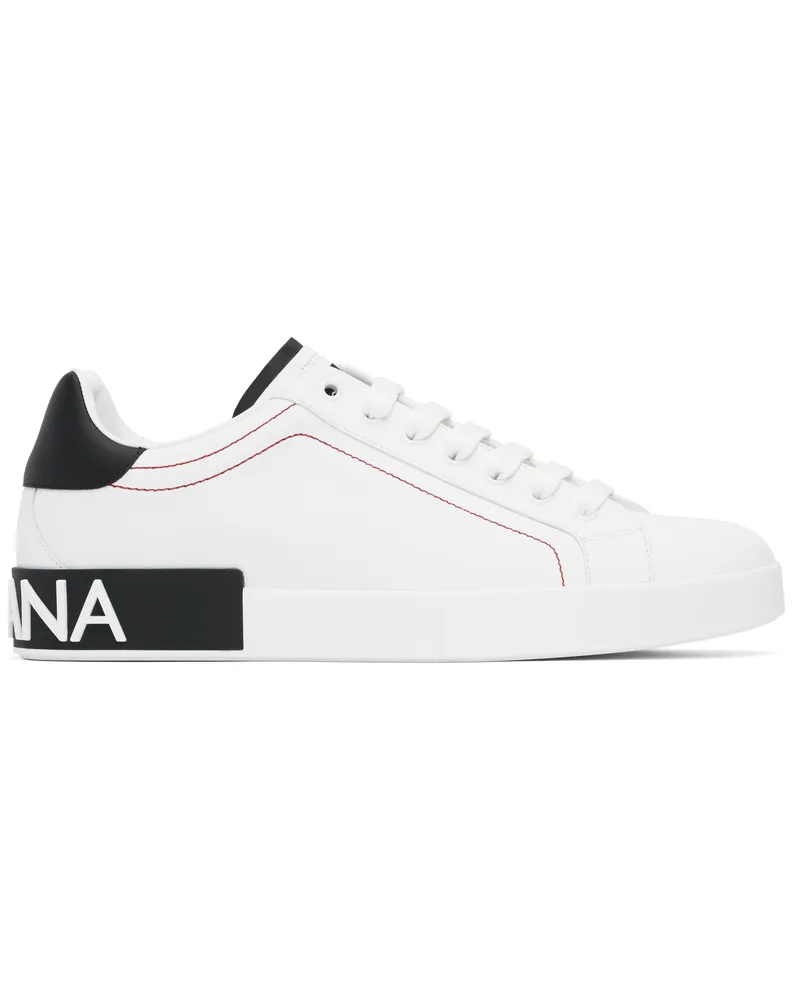 Dolce & Gabbana White & Black Calfskin Nappa Portofino Sneakers Bianco