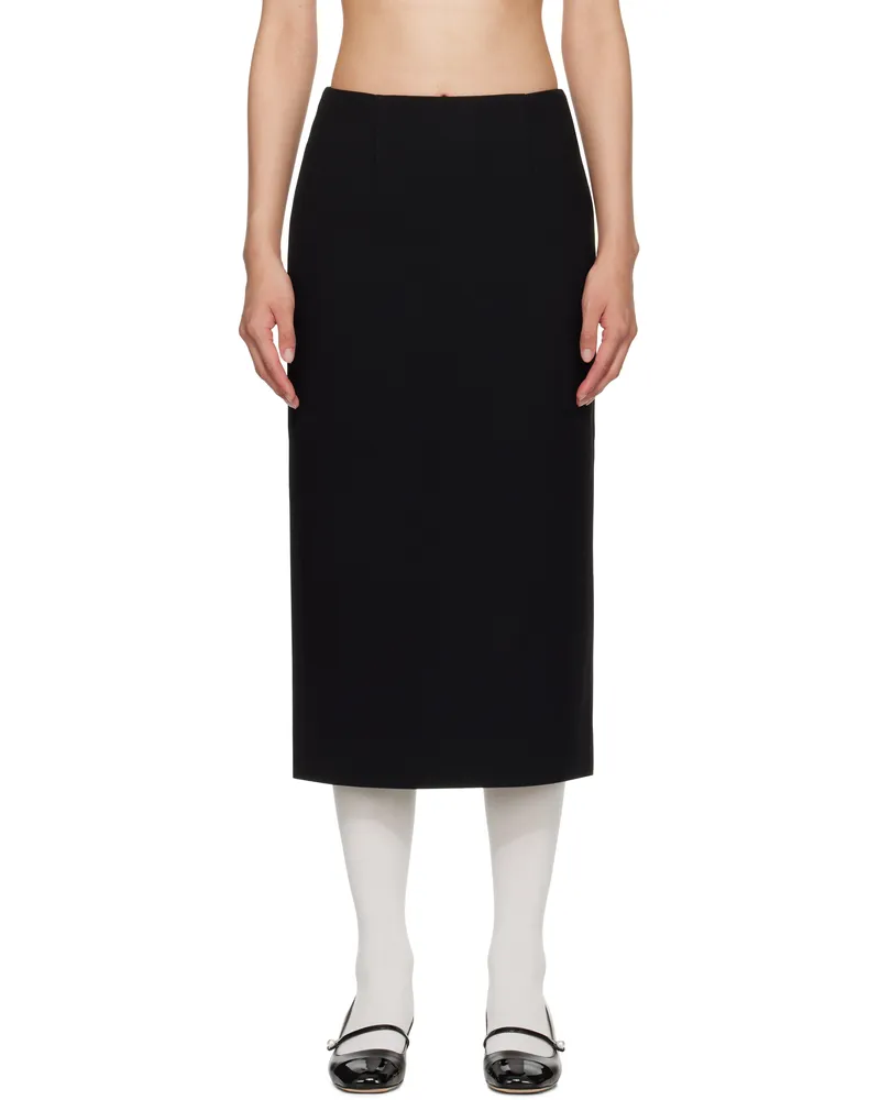 SHUSHU/TONG Black Straight Fitted Midi Skirt Ba100