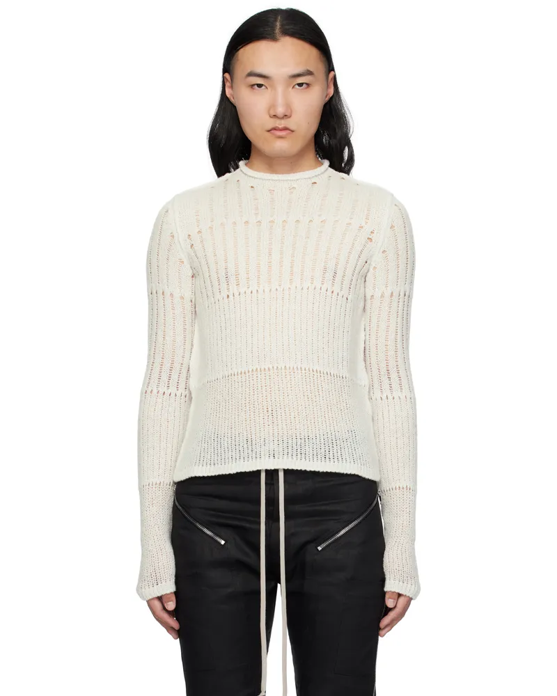 Rick Owens Off-White Hollywood Grid Knit Cropped Biker Sweater 41