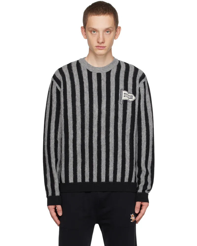 Kitsuné Black & Gray Striped Sweater S197
