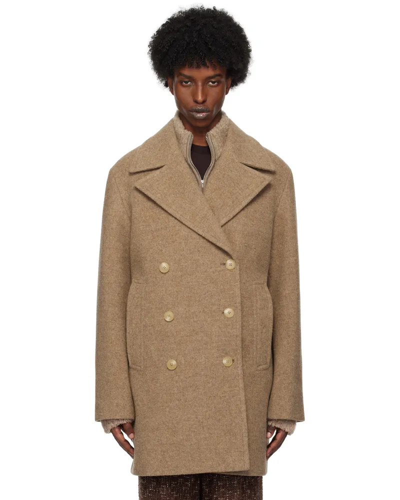 AURALEE Brown Sponge Wool Melton Peacoat Top
