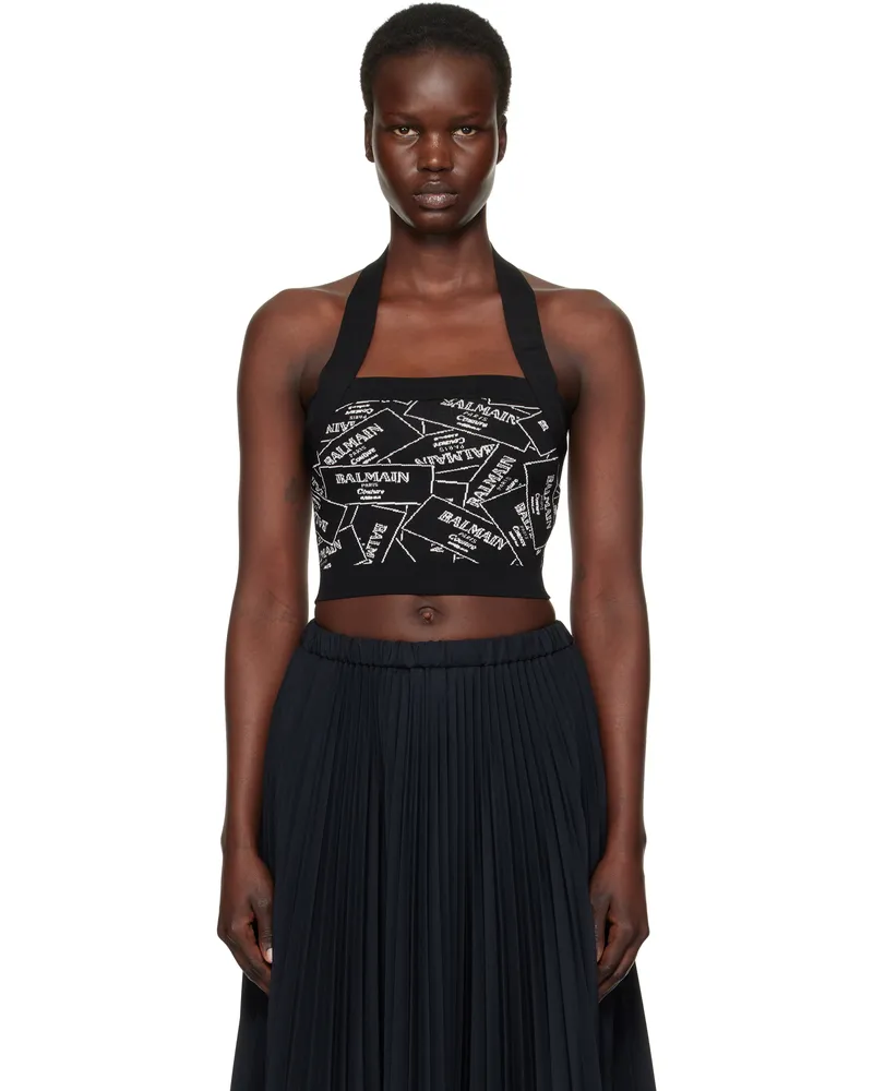 Balmain Black 'Balmain' Label Motif Top Eab
