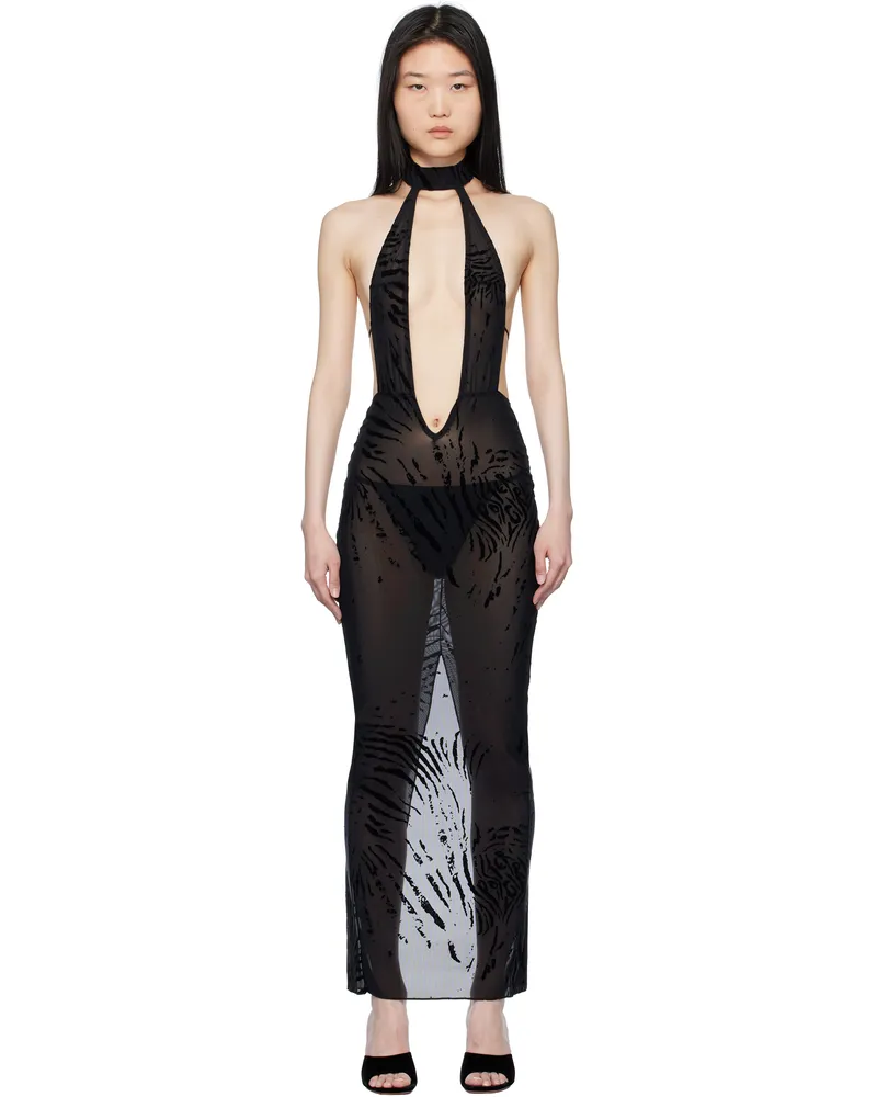Poster Girl Black Bare Zebra Print Maxi Dress Black