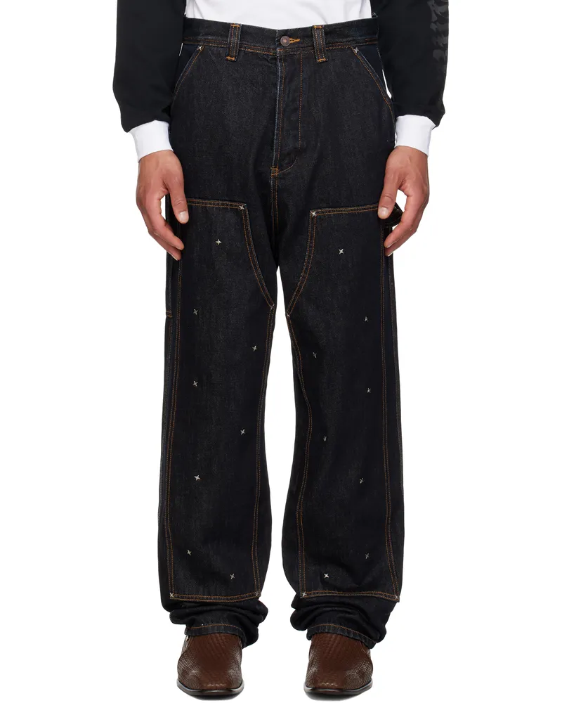 KUSIKOHC Navy Workwear Multi Rivet Denim Jeans Black