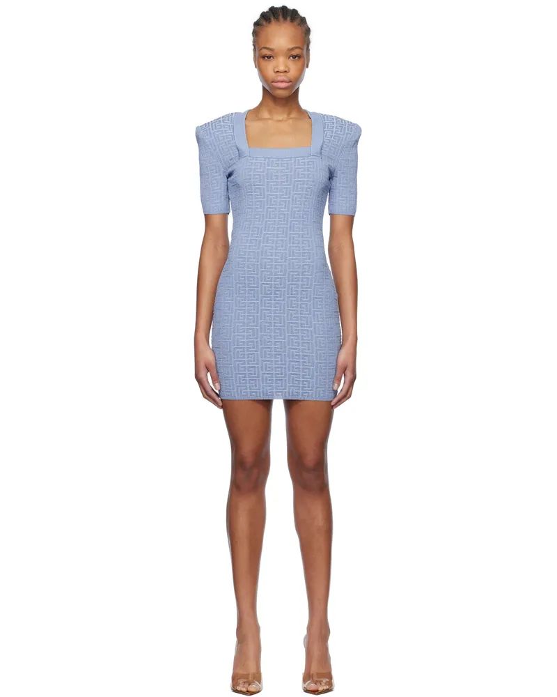 Balmain Blue Glittered Monogram Minidress Spb