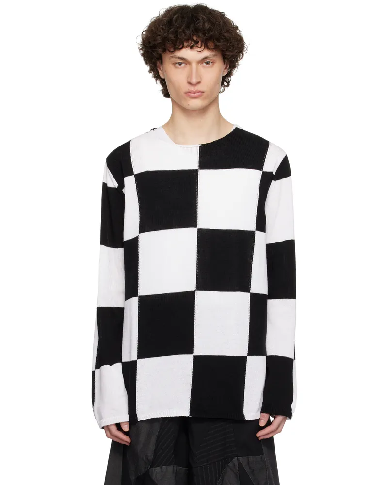 Comme des Garçons Black & White Checkered Pattern Intarsia Knit Sweater 1