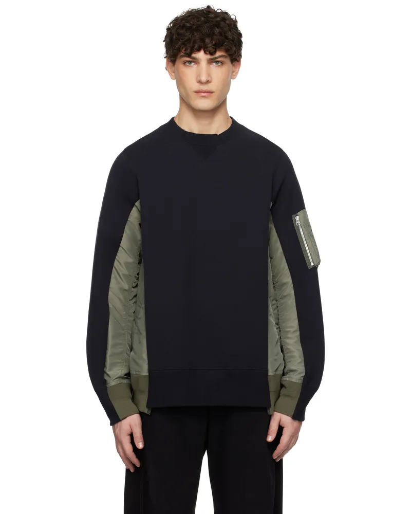 Sacai Navy & Khaki Sponge Sweat x Nylon Twill Sweatshirt 212