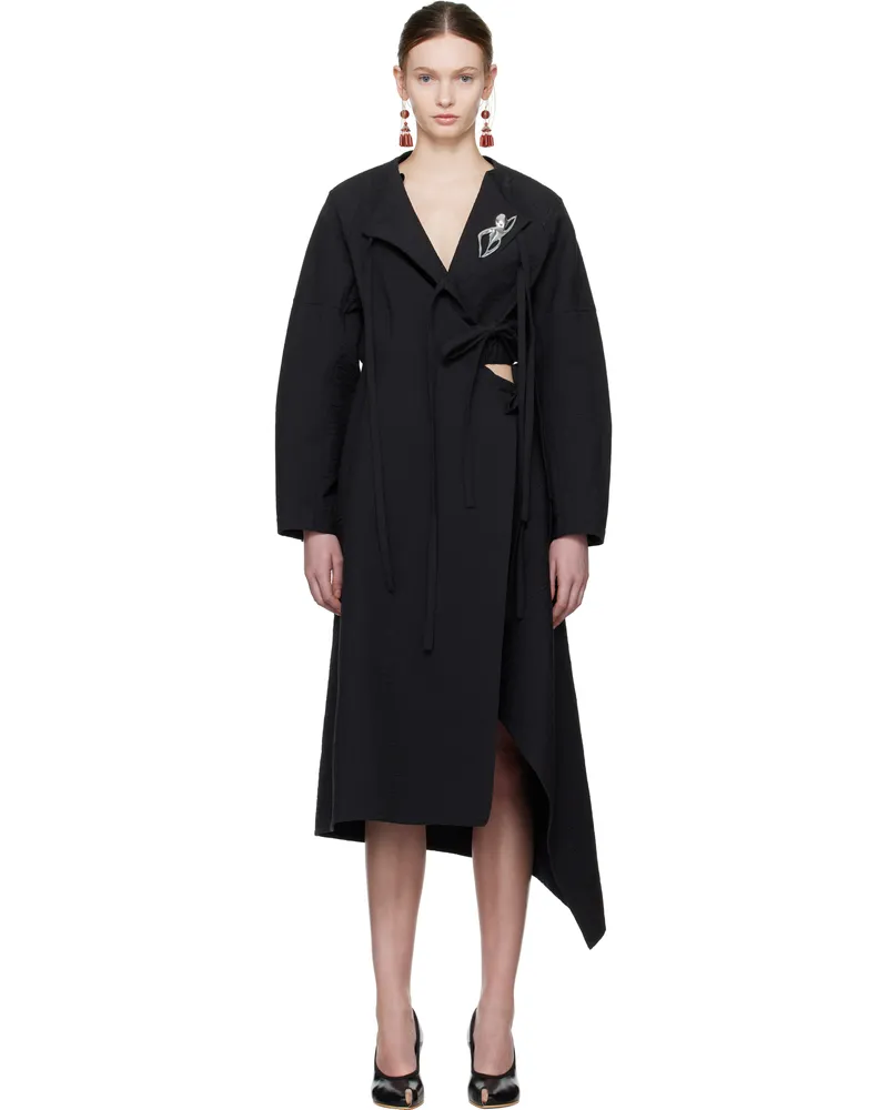 Tory Burch Black Cotton Wrap Midi Dress Black